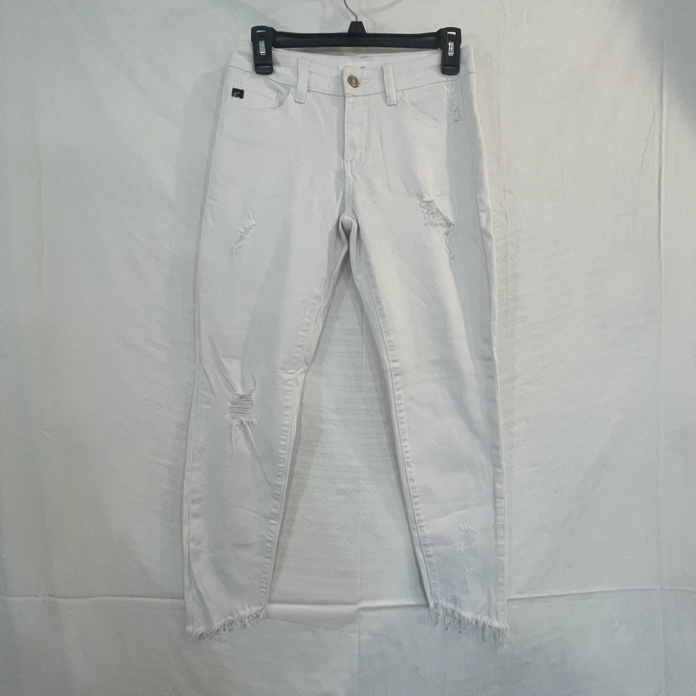KanCan Jeans Womens 7 27 White Distressed Raw Hem Skinny Stretch Ankle Denim